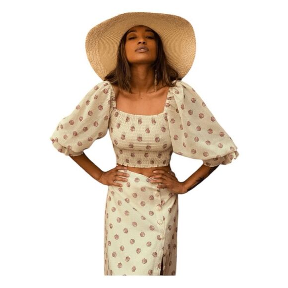 Mia Joy Joyfolie Rehanne Floral Dot Cream Skirt Set Smocked Top Midi Skirt M - Picture 2 of 11